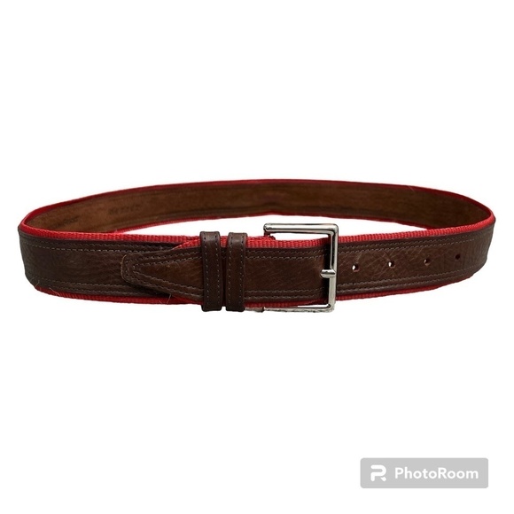 Fullum & Holt brown leather red webbing belt 34 - Picture 2 of 10